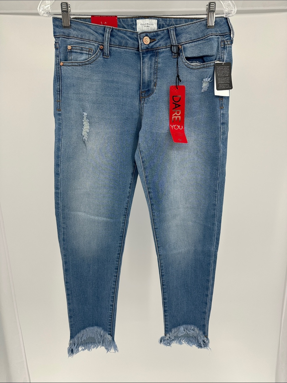 Celebrity Pink Light Blue Frayed Hem Ankle Jeans